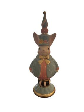 Easter Bunny Figurine Gold Accents Pastel Decorative Ceramic Tabletop Decor